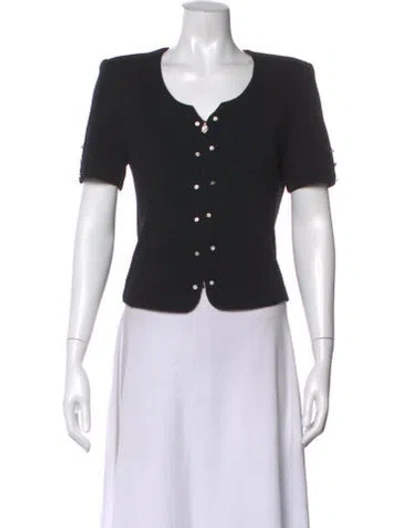 Pre-owned St John Scoop Neck Short Sleeve Top In Black