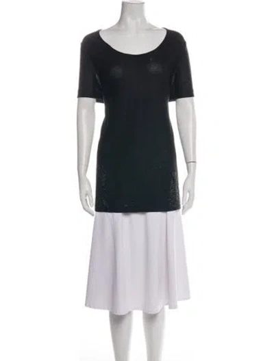 Pre-owned St John Scoop Neck Short Sleeve Top In Black