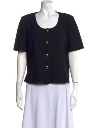 Pre-owned St John Scoop Neck Short Sleeve Top In Black