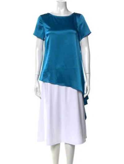 Pre-owned St John Scoop Neck Short Sleeve Top In Blue