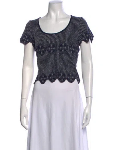Pre-owned St John Scoop Neck Short Sleeve Top In Blue
