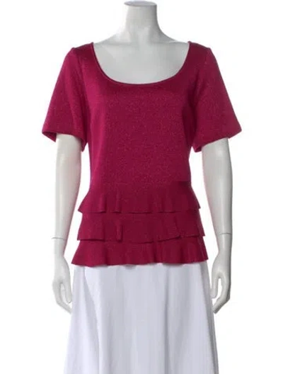 Pre-owned St John Scoop Neck Short Sleeve Top In Pink