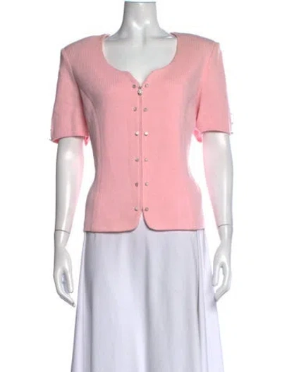 Pre-owned St John Scoop Neck Short Sleeve Top In Pink