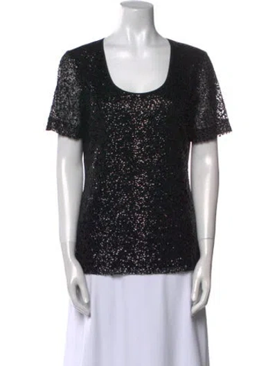 Pre-owned St John Scoop Neck Short Sleeve T-shirt In Black