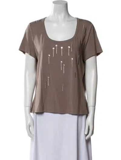 Pre-owned St John Scoop Neck Short Sleeve T-shirt In Brown