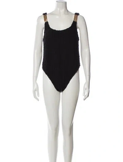 Pre-owned St John Scoop Neck Sleeveless Bodysuit In Black