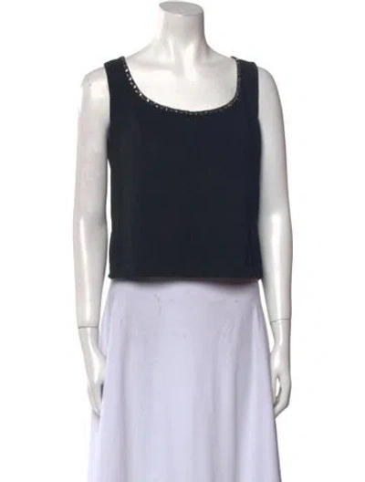 Pre-owned St John Scoop Neck Sleeveless Crop Top In Blue