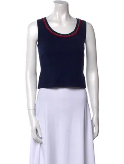 Pre-owned St John Scoop Neck Sleeveless Crop Top In Blue