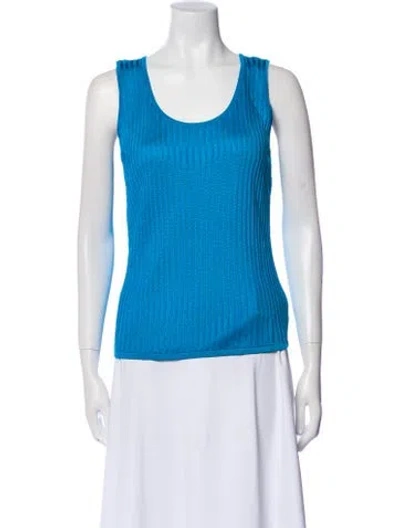 Pre-owned St John Scoop Neck Sleeveless Top W/ Tags In Blue