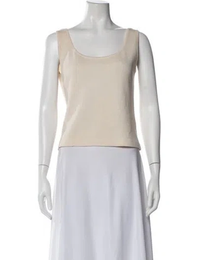 Pre-owned St John Scoop Neck Sleeveless Top In White
