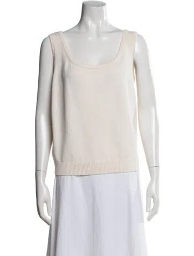 Pre-owned St John Scoop Neck Sleeveless Top In White