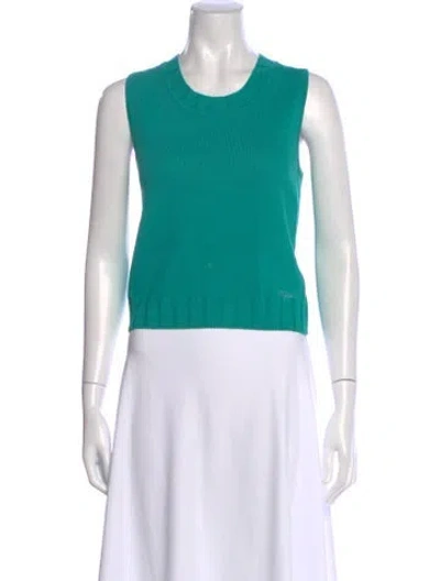 Pre-owned St John Scoop Neck Sweater In Green