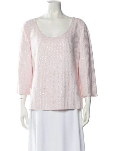 Pre-owned St John Scoop Neck Sweater In Pink