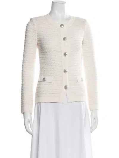 Pre-owned St John Scoop Neck Sweater In White