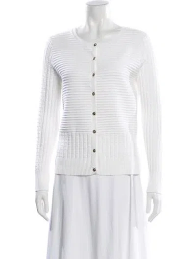 Pre-owned St John Scoop Neck Sweater In White
