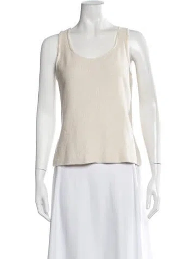 Pre-owned St John Scoop Neck Sweater In White