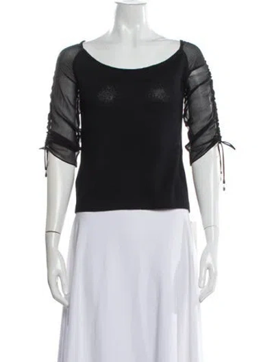 Pre-owned St John Scoop Neck Three-quarter Sleeve Top In Black