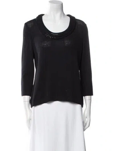Pre-owned St John Scoop Neck Three-quarter Sleeve Top In Black
