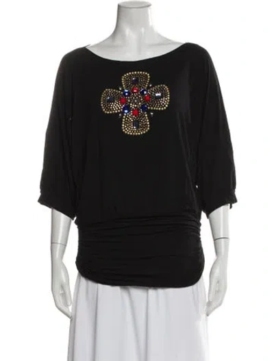Pre-owned St John Scoop Neck Three-quarter Sleeve Top In Black