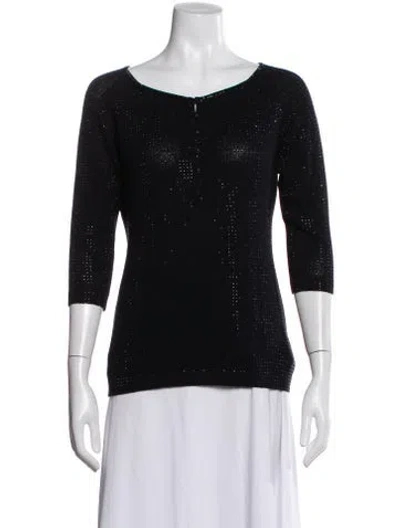 Pre-owned St John Scoop Neck Three-quarter Sleeve Top In Black