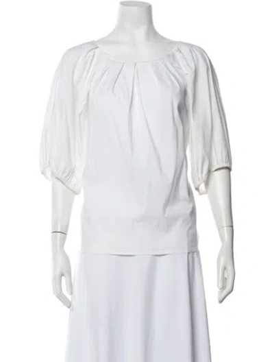 Pre-owned St John Scoop Neck Three-quarter Sleeve Top In White