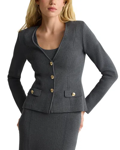 St John Seamed Knit Jacket In Gray