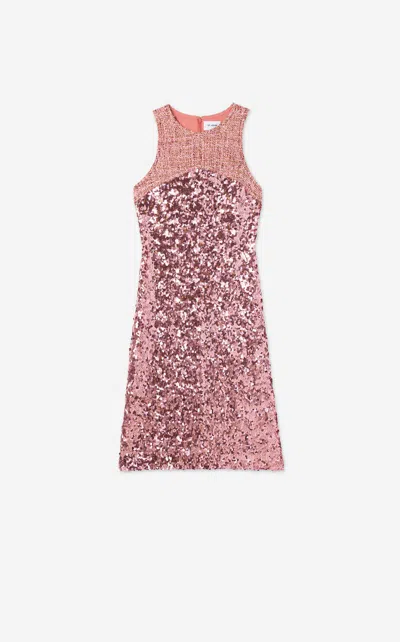 St John Tweed-yoke Sleeveless Sequin Dress In Rouge Metallic Multi