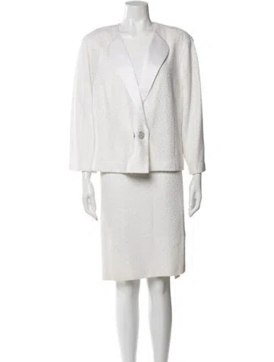 Pre-owned St John Sequin Embellishments Dress Set W/ Tags In White