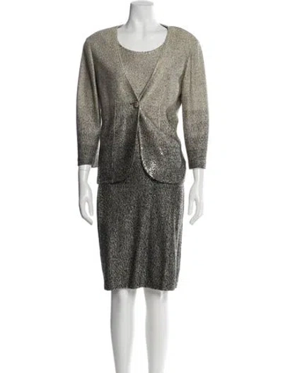 Pre-owned St John Sequin Embellishments Dress Set In White
