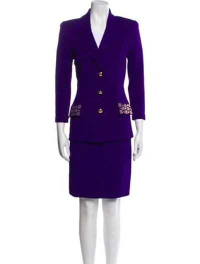 Pre-owned St John Sequin Embellishments Skirt Set In Purple