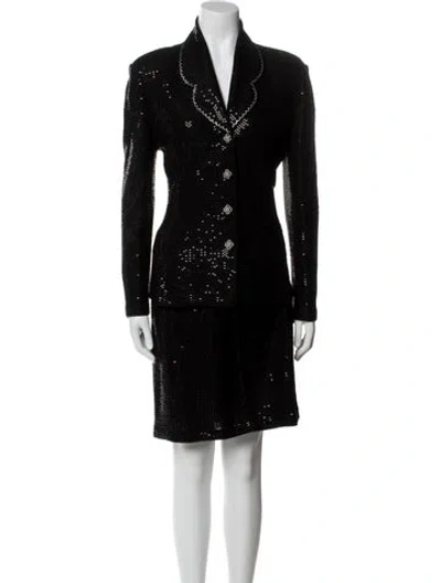 Pre-owned St John Sequin Embellishments Skirt Set W/ Tags In Black