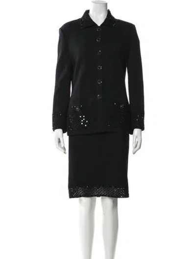 Pre-owned St John Sequin Embellishments Skirt Suit In Black