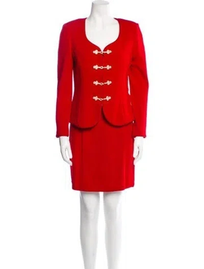 Pre-owned St John Sequin Embellishments Skirt Suit In Red