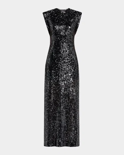 ST JOHN SEQUIN EMBROIDERED ITALIAN FLUID MAXI DRESS