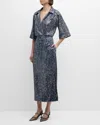 St John Sequin Embroidered Short-sleeve Midi Shirtdress In Blue