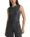 St John Sequin Front Knit Top In Light Grey Melange