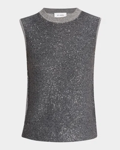 St John Sequin Front Knit Top In Ltgm