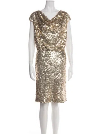 Pre-owned St John Sequin Knee-length Dress In Gold