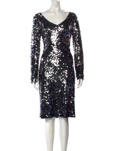 Pre-owned St John Sequin Midi Length Dress In Silver