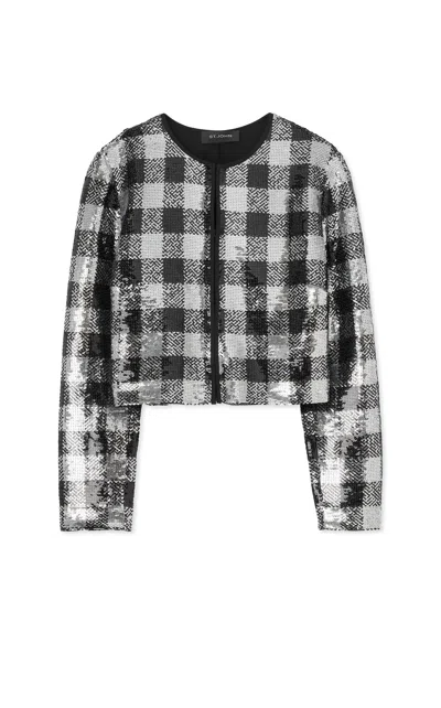 St John Sequin Plaid Embroidered Jacket