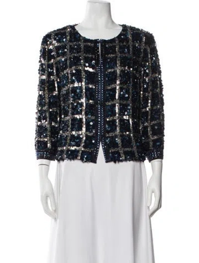Pre-owned St John Sequin Printed Evening Jacket In Blue