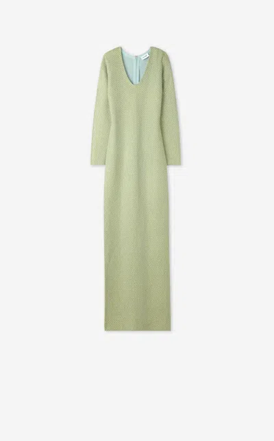 St John Sequin Stretch Twill Knit V-neck Gown In Green