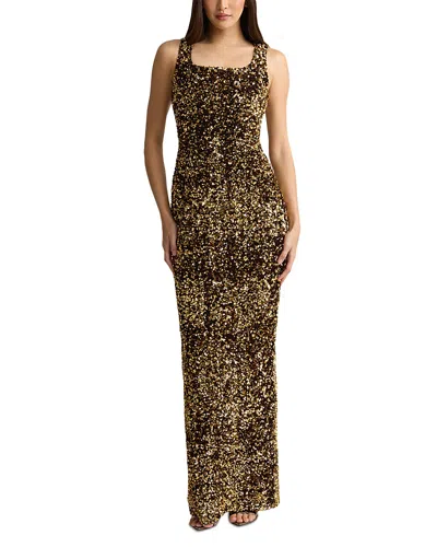 St John Sequinned Sleeveless Evening Gown In Brown