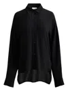 St John Sharon Button Silk Crepon Blouse In Black
