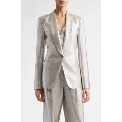 St John St. John Shawl Collar Lamé Suiting Jacket In Silver