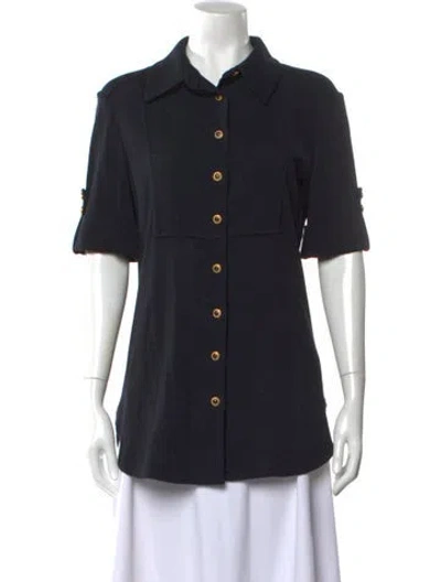 Pre-owned St John Short Sleeve Button-up Top In Blue