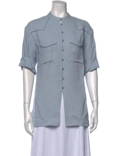 Pre-owned St John Short Sleeve Button-up Top In Blue