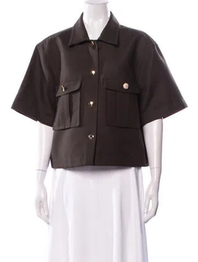 Pre-owned St John Short Sleeve Button-up Top In Brown