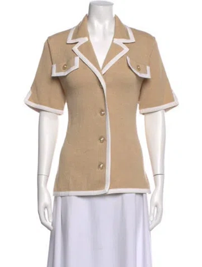 Pre-owned St John Short Sleeve Button-up Top In Neutral
