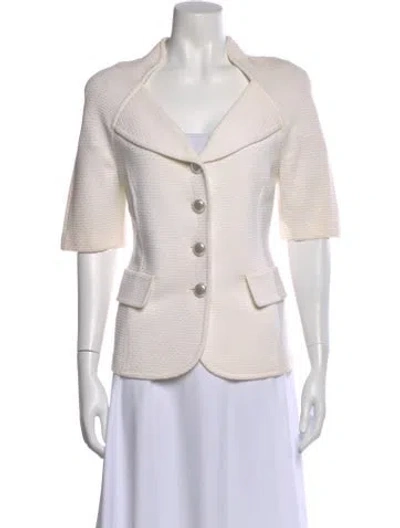 Pre-owned St John Short Sleeve Button-up Top In Neutral